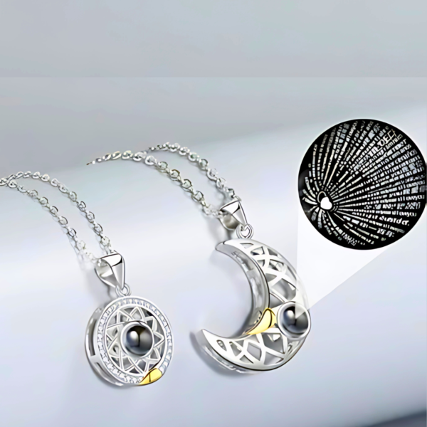 Couple Moonstone Pendant Necklaces – 'I Love You' in 100 Languages