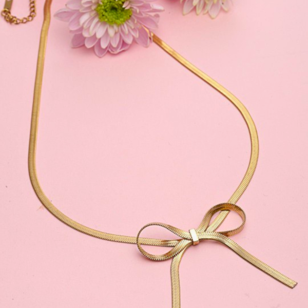 Golden Bow Pendant Necklace for Women, Charm & Elegance