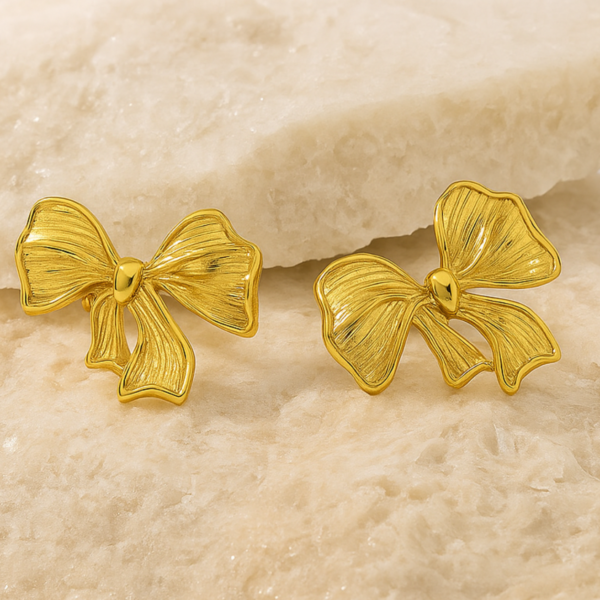 Elegant Bow Knot Gold-Toned Earrings - Lightweight Everyday Gold Earrings
