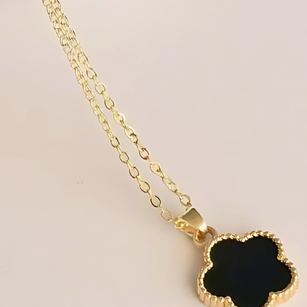 Black Clover Pendant Necklace - Gold-Plated Chain, Crystal-Studded Edge