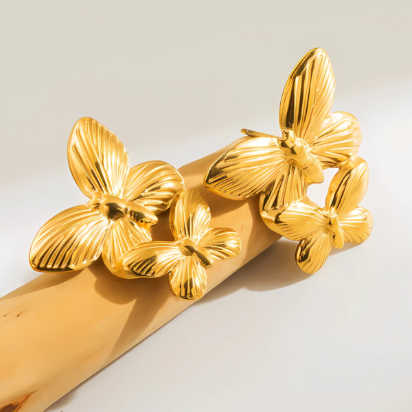 Gleaming Dual Butterfly Statement Earrings – Gold Plated Elegance